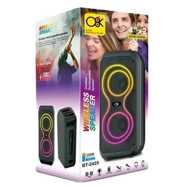 Портативна Bluetooth колонка RIAS BT-2425 4" RGB з мікрофоном 1800 mAh 20W Black