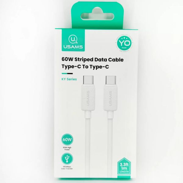 Кабель Usams US-SJ691 60W Striped Data Cable Type-C To Type-C-KY Series 1M white